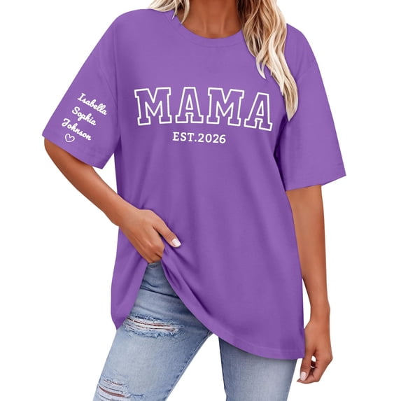 Womens Summer Tops Gsakboxl Custom Printed Cotton Short Sleeve Shirt Personalized Name On Sleeve DIY Casual Tee Unique Birthday Mothers Day Gift for Mom Grandma T Shirts for Women M