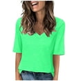 thumbnail image 1 of Womens Summer Tops Half Sleeve V Neck Casual Loose Solid Elbow Length Sleeve Blouses Tshirts for Women Green S, 1 of 7