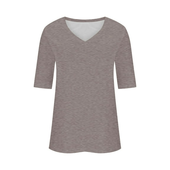 Womens Summer Tops Half Sleeve V Neck Shirts Casual Loose Fit Printed Elbow Length Sleeve Blouses Solid Color Tops for Women Short Sleeve Long Sleeves Women Tunic Raglan Womens Layering Shirts Long