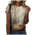 thumbnail image 1 of Womens Summer Tops Print Short Sleeved Crew Neck T Shirt Top Fashion Shirts for Women Khaki XXXXL, 1 of 4