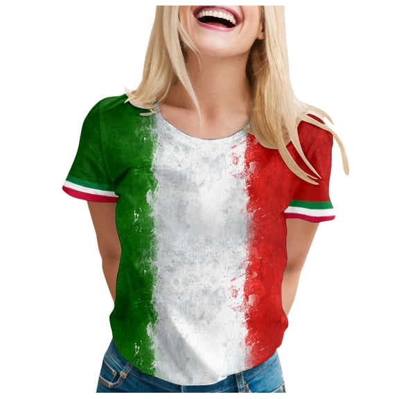 Womens Summer Tops Italian Printed Short Sleeve O Neck T Shirt Top Fashoin Casual Oversized Tshirts for Women Green XXXXXL