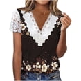 thumbnail image 1 of Cloaraye Womens Summer Tops Lace V Neck Short Sleeve Shirts Casual Loose Boho Floral Print T Shirts, Gifts for Women, 1 of 4