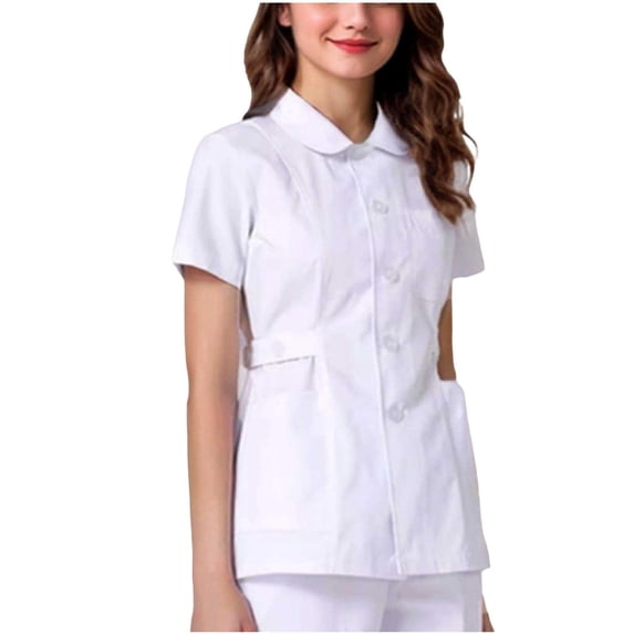 Womens Summer Tops, Lightweight Nursing Scrubs for Women Housekeeping Uniforms for Women Short Sleeve Scrub Tops Cleaning Uniform White XXXXL