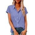 thumbnail image 1 of Cloaraye Womens Summer Tops Linen Short Sleeve Button Down Shirts Classic Solid Color V Neck Lapel T-Shirt Blouse, 1 of 6