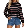 thumbnail image 1 of Womens Summer Tops Long Sleeve Basic Crew Neck T Shirts Autumn Casual Versatile Contrasting Striped Tee Top, 1 of 7