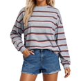 thumbnail image 1 of Womens Summer Tops Long Sleeve Basic Crew Neck T Shirts Autumn Casual Versatile Contrasting Striped Tee Top, 1 of 8