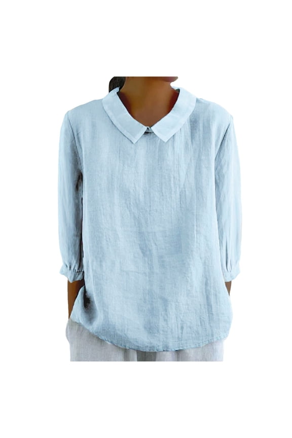 Vetement Femme ete 2025 Women's Retro Fashion Solid Color Loose Casual Turndown Neck Shirt Long Sleeved T Shirt Tops Jr Fall Fashion Shirts for Women Casual Womens Short Sleeve Loose Tee Women XXXL