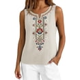 thumbnail image 1 of Womens Summer Tops Loose Embroidered Sleeveless V Neck Cotton Linen Tank Tops for Women Beige L, 1 of 7