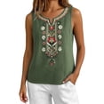thumbnail image 1 of Womens Summer Tops Loose Embroidered Sleeveless V Neck Cotton Linen Tank Tops for Women Black M, 1 of 7