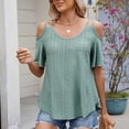 thumbnail image 1 of Womens Summer Tops Loose Fit Ruffle Short Sleeves U Neck Shirts Trendy Off Shoulder Solid Color Mesh Blouses Tops Womens Running Shirts Loose Fit Raglan Short Sleeve Shirt Women Womens Solid Tee, 1 of 4