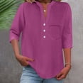 thumbnail image 1 of Womens Summer Tops Looses Button Female-Neck Solid Color With Pocket Workout Tops Purple Tee Shirts S-2XL, 1 of 7