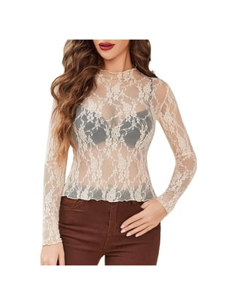 Sheer Floral Lace Long Sleeve Top