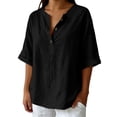 thumbnail image 1 of Womens Summer Tops Mid Sleeve Neck Button Solid Daily Casual Blouse Cute Summer Tops, 1 of 7