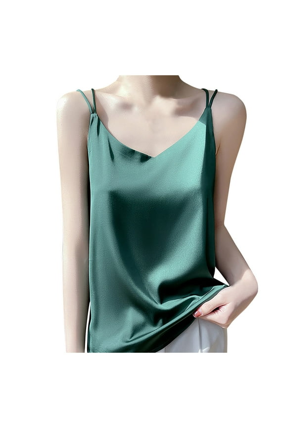 Womens Summer Tops Muscle Women Oversized Crop Top Women Back Support Top 4x Tops 2x Tunic Tops for 2xl 3xl Womens 3x Workout Compression Silk Satin Camisole Tank Green 2XL