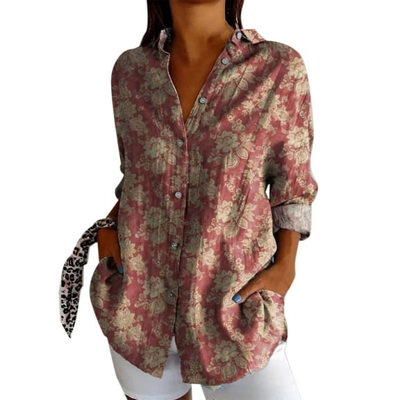 Womens Summer Tops New Fashionable Long Sleeve Printed Casual Lapel Shirt Womens Shirts Multicolour S