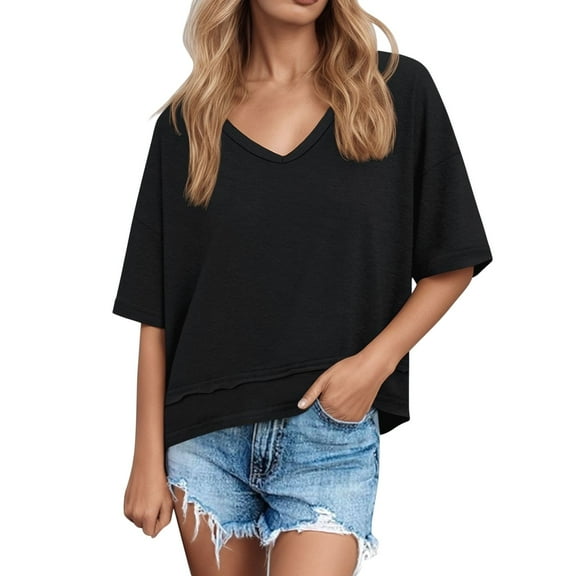 Womens Summer Tops Oversized T Shirts for Women plus Size Womens Blouse V Neck Plaid Boyfriend Shirts Women Long Button up Dark Blouse Graphic Top Short Sleeve Casual Tops for Exercise XL