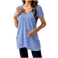 thumbnail image 1 of Womens Summer Tops Pleated Longline Short Sleeve V Neck T Shirts Dress Casual Workout Tunic Blouses Spring Tunic Tops, 1 of 7