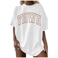 thumbnail image 1 of Womens Summer Tops Plus Size Casual Loose Letter Print Comfortable and Stylish Graphic Shirts for Women White L, 1 of 4
