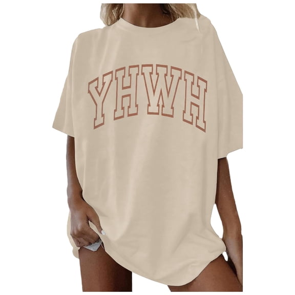 Womens Summer Tops Plus Size Casual Loose Letter Print Comfortable and Stylish Graphic T Shirts for Women Khaki L