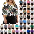 thumbnail image 1 of Womens Summer Tops Plus Size New Fashion 3/4 Sleeve Casual Printed V-Neck T-shirt Button Spring Tops, 1 of 8
