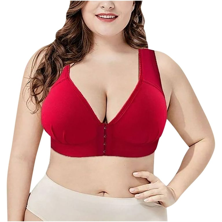 Womens Summer Tops Plus Size Open Front Bras for Women Wire-Free Skinny  Straps Push Up Bra Solid Full Coverage Ribbed Breathable Bra