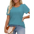 thumbnail image 1 of NISVIYA Womens Summer Tops Plus Size Trendy Crew Neck Shirts Casual Pleated Tunics Flowy Loose Fit Short Sleeve Tees 1X Turquoise, 1 of 6
