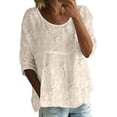 thumbnail image 1 of Womens Summer Tops Printed Round Neck Half 3/4 Sleeve Loose Large Size Casual Tee Daily Leisure Tops, 1 of 4