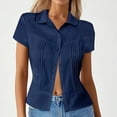 thumbnail image 1 of Womens Summer Tops Pure Color Casual Collar Button Up Short Sleeve Shirts for Women Navy M, 1 of 5