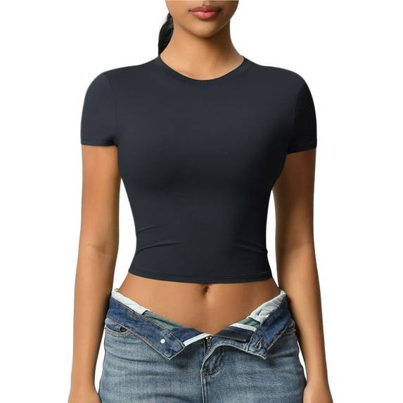 Womens Tops Round Neck Tshirts for Women Short Sleeve V Neck Shirts for Women Tops for Women 2026 Trendy