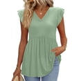 thumbnail image 1 of Womens Summer Tops Ruffle Cap Short Sleeve Tees Flowing Pleated Hem Babydoll Shirts Spring Dressy Casual Loose Fit Blouses Light Green L, 1 of 6
