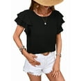 thumbnail image 1 of Womens Summer Tops Ruffle Short Sleeve Crewneck Shirts Textured Ladies Elegant Business Blouses Dressy Casual Black L, 1 of 6