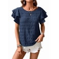 thumbnail image 1 of Womens Summer Tops Ruffle Short Sleeve Crewneck Shirts Textured Ladies Elegant Business Blouses Dressy Casual Sea Blue S, 1 of 6