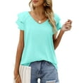 thumbnail image 1 of Womens Summer Tops Ruffle Short Sleeve V Neck T-Shirts Casual Loose Fit, 1 of 6