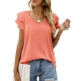thumbnail image 1 of Womens Summer Tops Ruffle Short Sleeve V Neck T-Shirts Casual Loose Fit, 1 of 6