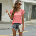 thumbnail image 1 of Womens Summer Tops Ruffle Short Sleeve V Neck T-Shirts Casual Loose Fit, 1 of 6