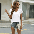 thumbnail image 1 of Womens Summer Tops Ruffle Short Sleeve V Neck T-Shirts Casual Loose Fit, 1 of 6