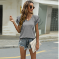 thumbnail image 1 of Womens Summer Tops Ruffle Short Sleeve V Neck T-Shirts Casual Loose Fit, 1 of 6