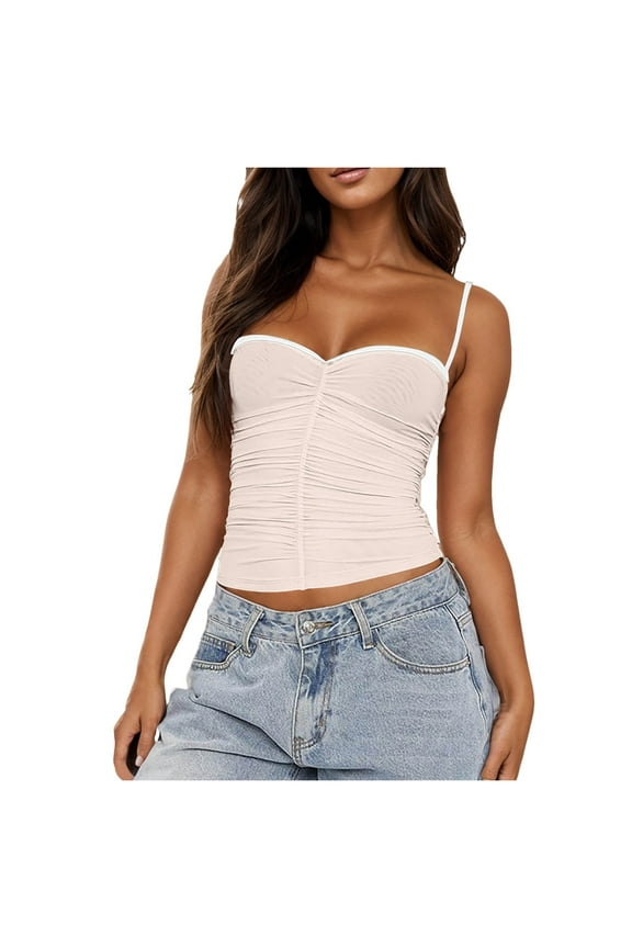 Womens Summer Tops Running Tops for Women Oversized Camisoles Women Silk plus Size Undershirt Silk Bodysuit Tops Dressy Shirt Slim Fit Beard for Top Sexy Low Cut Shirt Strap Crop Top Beige L