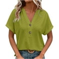 thumbnail image 1 of Womens Summer Tops Sawvnm Women's Fashion Casual Button V Neck T-shirt Tops Blouse Army Green M, 1 of 5