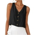 thumbnail image 1 of Womens Summer Tops Sevevn Women's Fashion Casual Sleeveless Solid Button Ladies V-Neck Blouse, 1 of 8