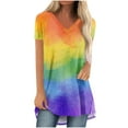 thumbnail image 1 of Womens Summer Tops Sevevn Women's Fashion Gradient Printed Blouse V-Neck Short Sleeve Loose T-Shirt Tops, 1 of 5