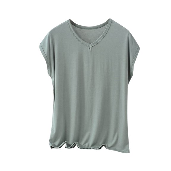 Womens Summer Tops Sevevn Women's Fashion Oversize Casual Solid Color Short Sleeve V-Neck Blouse