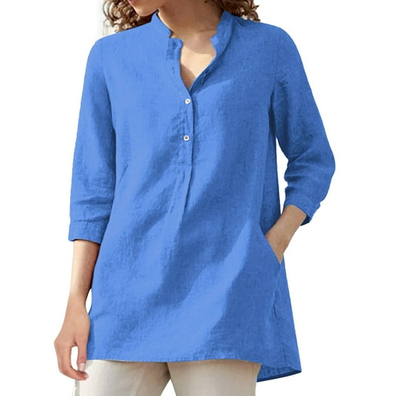 Womens Summer Tops, Shirts for Women, Stylish Women's Long Sleeve Printed Fashion Shirt V Neck Rollable Design Comfortable and Versatile Daily Wear