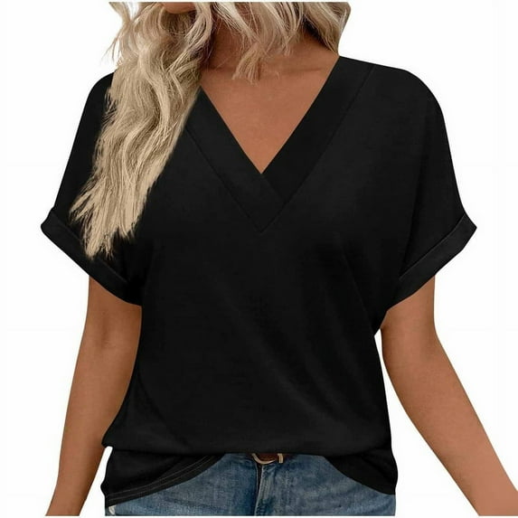 Womens Summer Tops Short Dolman Sleeve Shirts 2025 Fashion V Neck Outfits Clothes