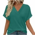 thumbnail image 1 of Womens Summer Tops Short Dolman Sleeve Shirts 2025 Fashion V Neck Outfits Clothes Green XL, 1 of 9