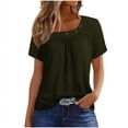 thumbnail image 1 of Womens Summer Tops Short Sleeve Asymmetrical Neck T Shirts with Buttons Army Green S, 1 of 5