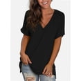 thumbnail image 1 of Womens Summer Tops Short Sleeve Casual Shirts Floral Tee Trendy Basics V Neck Plain Tshirt, 1 of 5