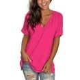 thumbnail image 1 of Womens Summer Tops Short Sleeve Casual Shirts Floral Tee Trendy Basics V Neck Plain Tshirt, 1 of 5