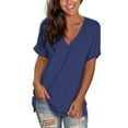 thumbnail image 1 of Womens Summer Tops Short Sleeve Casual Shirts Floral Tee Trendy Basics V Neck Plain Tshirt, 1 of 5