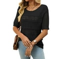 thumbnail image 1 of Womens Summer Tops Short Sleeve Crew Neck Knit Sweaters Black L, 1 of 7